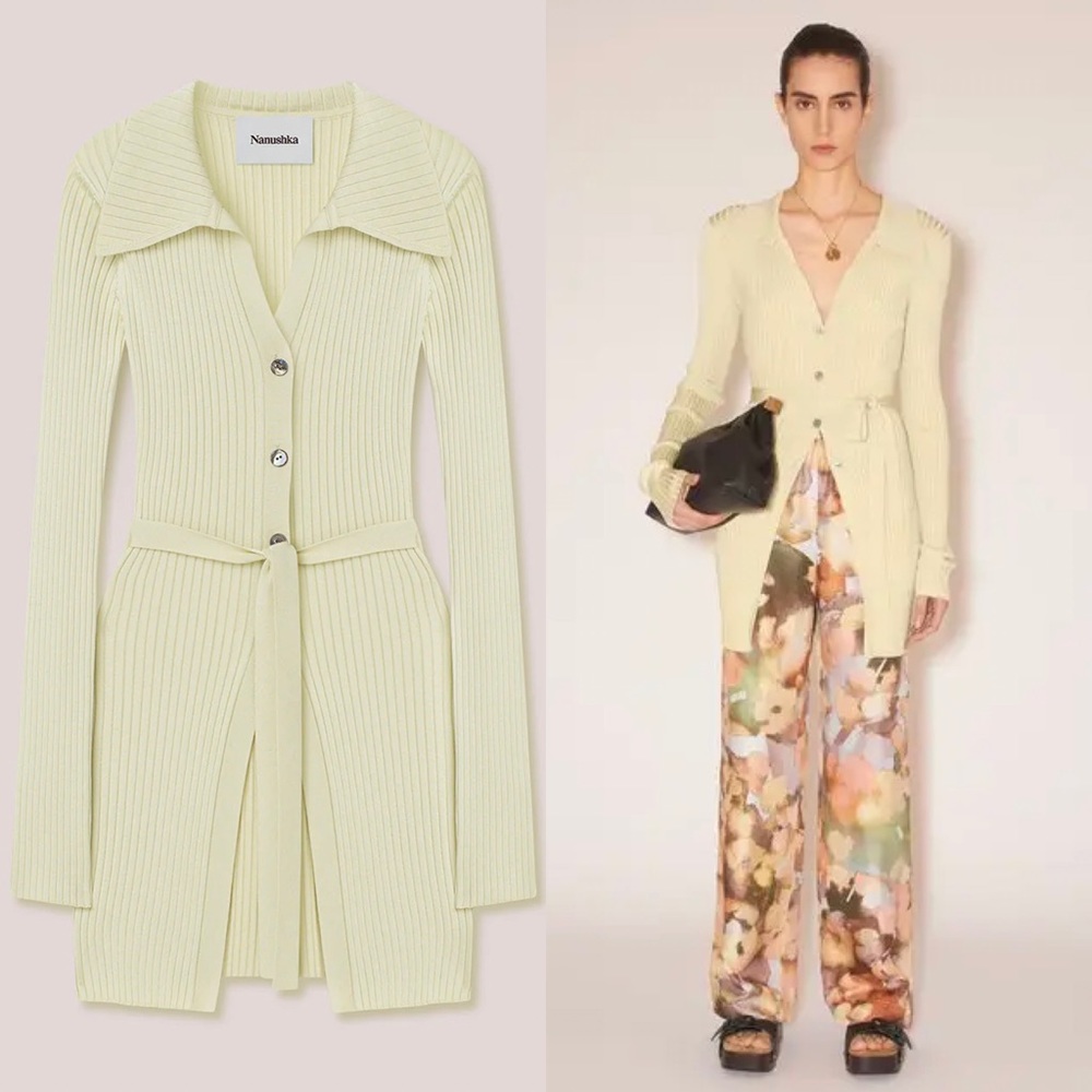 NANUSHKA Mardi Shiny Viscose-Rib Long-Sleeve Cardigan - Wax